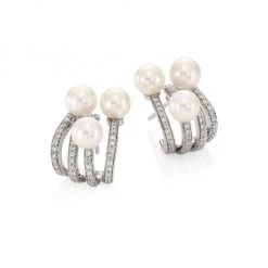 Hueb Small Rainbow Diamond, Freshwater Pearl & 18K White Gold Ear Cuffs