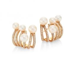 Hueb Rainbow Diamond, Freshwater Pearl & 18K Yellow Gold Ear Cuffs