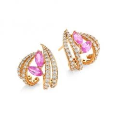 Hueb Botanica 18K Rose Gold, Diamond & Pink Sapphire Stud Earrings