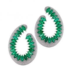 Hueb Mirage 18K White Gold, Diamond & Emerald Front-Facing Hoop Earrings