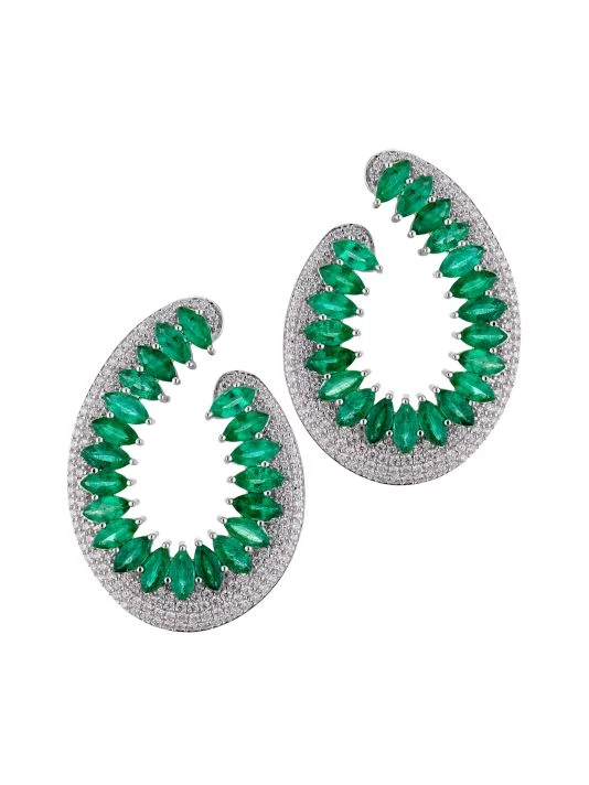 Hueb Mirage 18K White Gold, Diamond & Emerald Front-Facing Hoop Earrings 3 Hueb Mirage 18K White Gold, Diamond & Emerald Front-Facing Hoop Earrings
