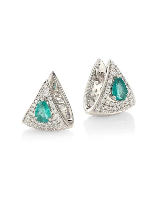 Hueb Mirage 18K White Gold, Diamond & Emerald Earrings 3 Hueb Mirage 18K White Gold, Diamond & Emerald Earrings
