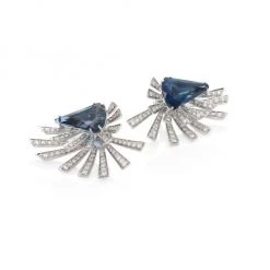 Hueb Mirage Burst Diamond, Blue Topaz & 18K White Gold Front-Back Earrings